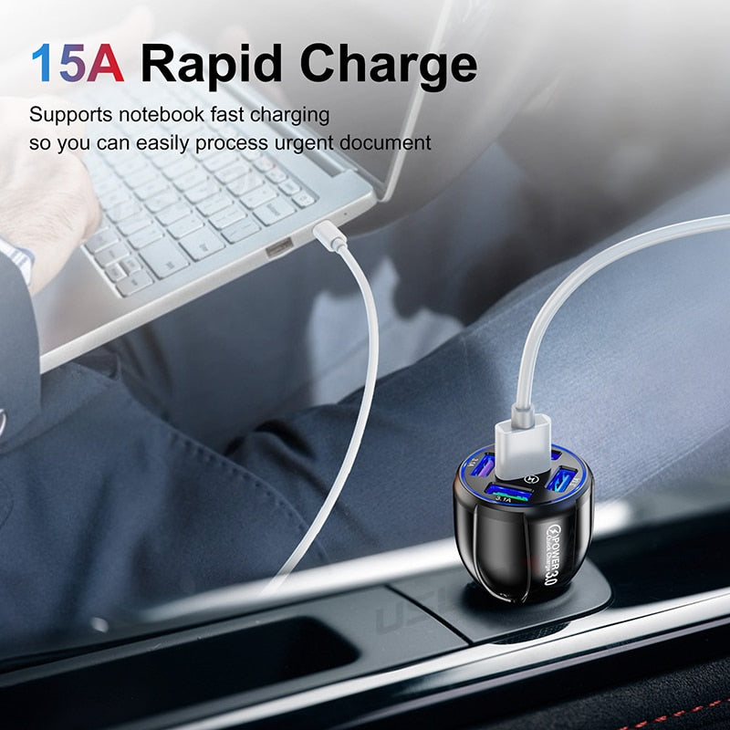 USLION 15A 5 Ports USB Car Charge Quick Mini LED Fast Charging For iPhone 12 Xiaomi Huawei Mobile Phone Charger Adapter in Car