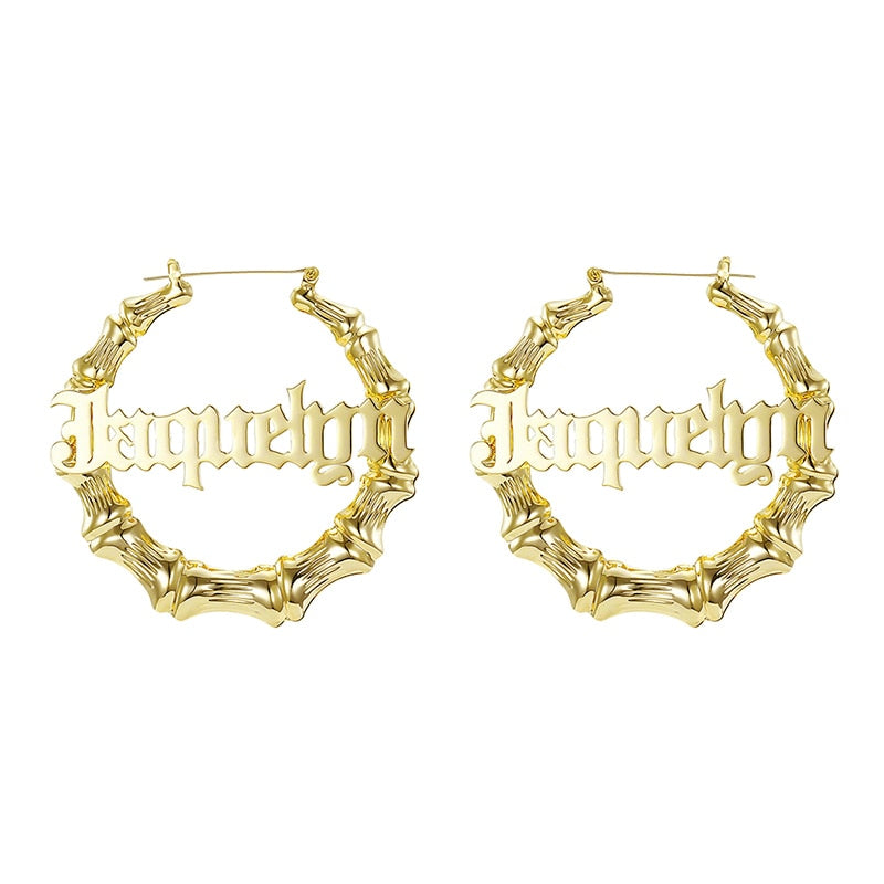 45mm-90mm Custom Bamboo Hoop Earrings Customize Name Earrings Bamboo Style Personality Earrings With Statement Words Hiphop Sexy