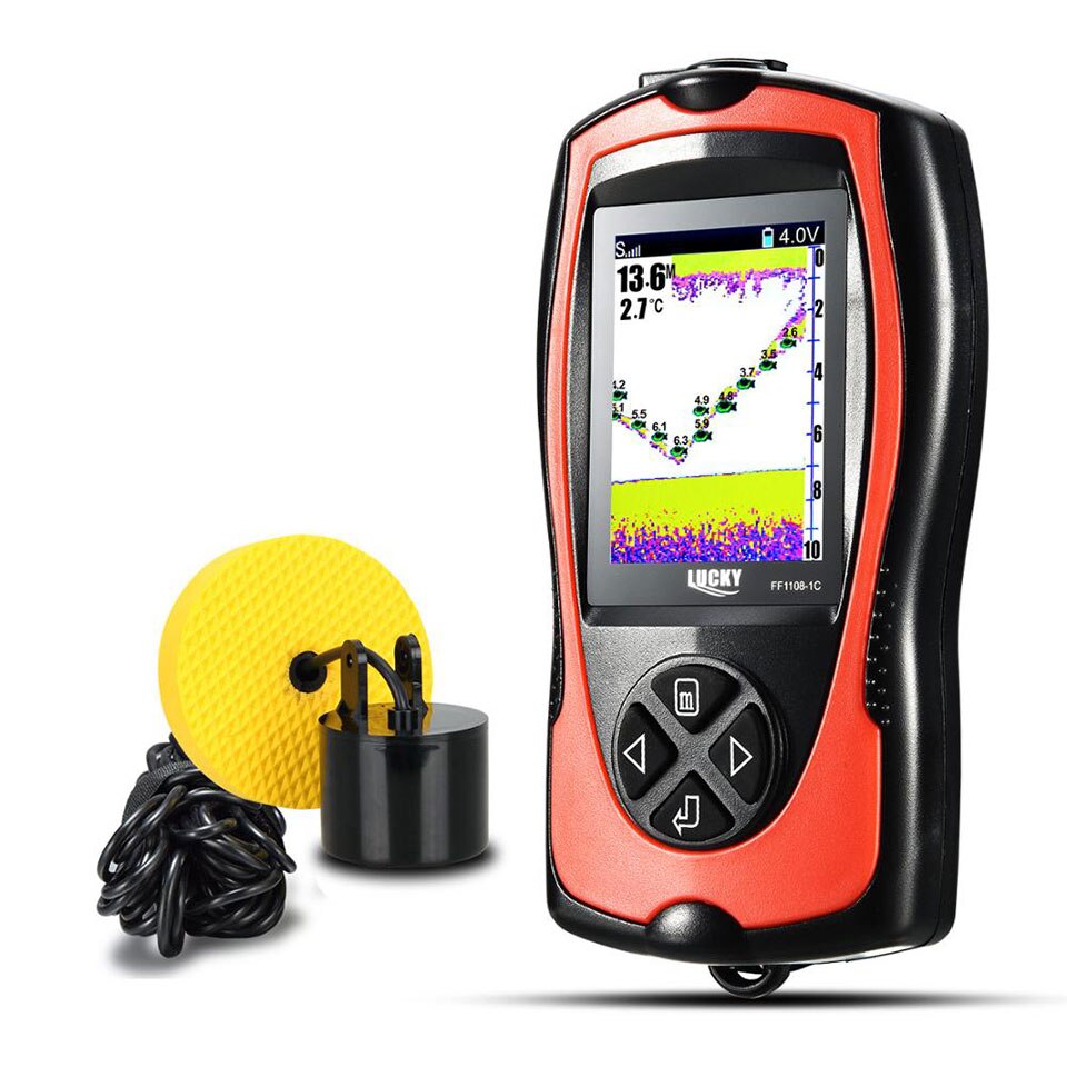 LUCKY Rechargeable Fish Finder FF1108-1CWLA Wireless Sonar Sensor Fishing Finder Color Display Max 45M Water Depth