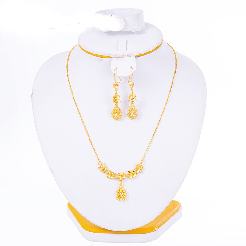 Dubai Jewelry Sets for Women 18k Gold Color Love Ethiopian African Heart Necklace Earrings Sets Arab Bridal Dowry Jewelry