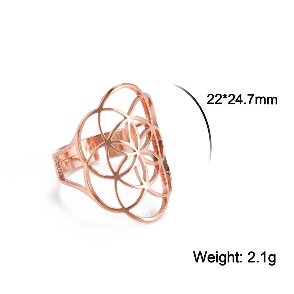 Skyrim Viking Flower of Life Ring Vintage Adjustable Stainless Steel Sacred Geometry Rings for Women Amulet Jewelry Wholesale