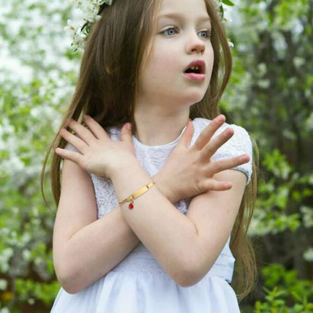 Customized Birthstone Bracelet for Baby, Personalized Stainless Steel Newborn Kids Children ID Name Bracelet, Birthday Gift