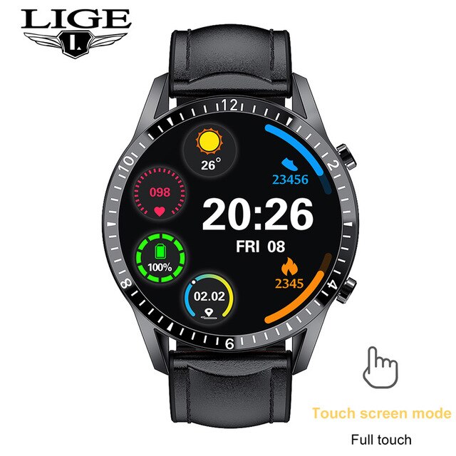 LIGE 2021 Full Circle Touch Screen Steel Band Luxury Bluetooth Call Men smart watch Waterproof Sport Activity Fitness Watch+box