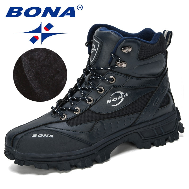 BONA New Designers Action Leather Shoes Climbing & Fishing Shoes Men Outdoor Shoes Man High Top Winter Boots Plush Comfy