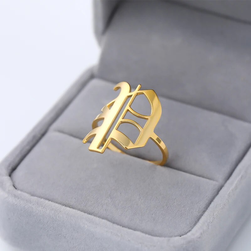 Capital A-Z Initial Letter Ring Stainless Steel Custom Jewelry Punk Anillos Mujer Old English Ring for Men BFF Jewelry Gift