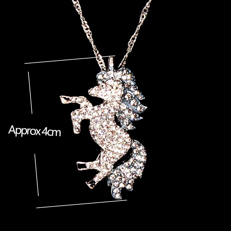 Fashion Purple Colorful White Crystal Unicorn Metal Pendant Chain Necklace Women Girl Jewelry Gift