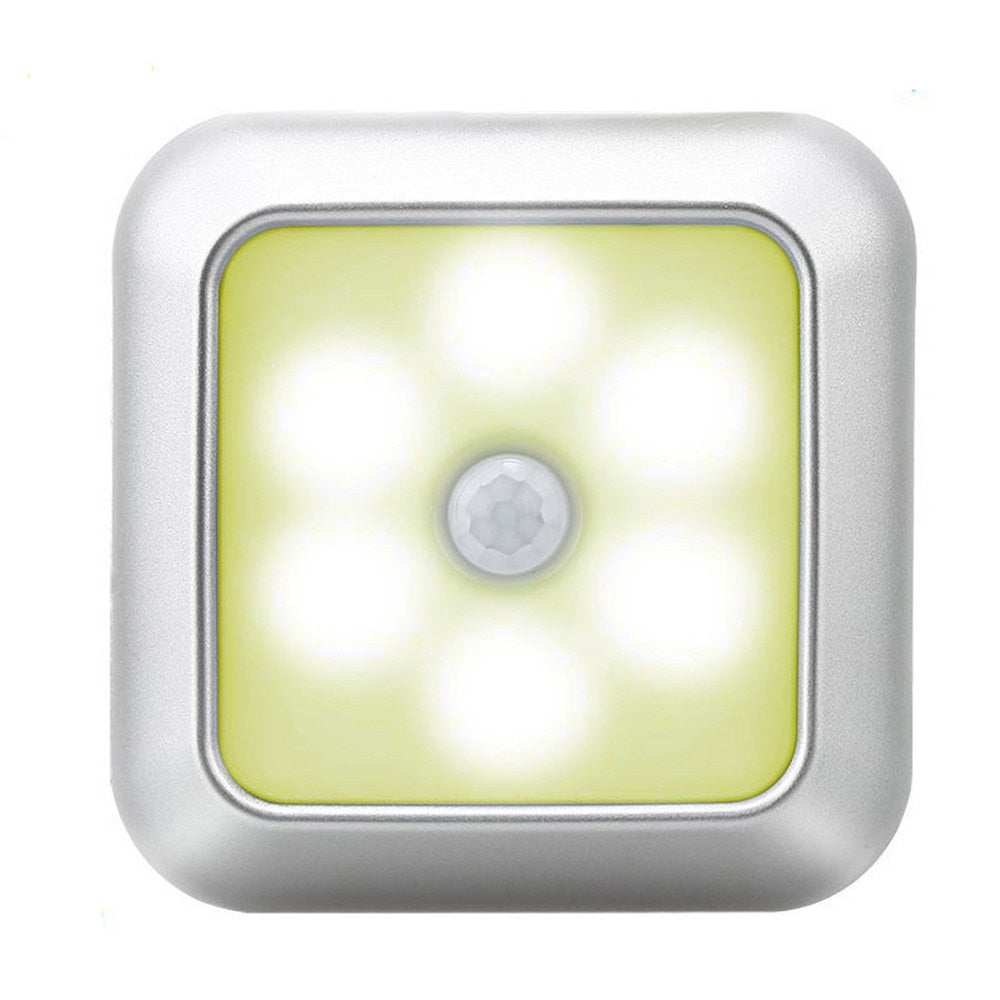 Battery Powered 6 LED Square Motion Sensor Night Lights PIR Induction Under Cabinet Light Closet Lamp Stairs Kitchen Bedroom