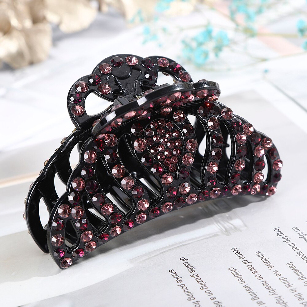 AWAYTR Large Size Women Vintage Rhinestone Hair Claw Crab Clips Crystal Clamps Hairpin Bow Knot Hair Clip Hair Accessories Girls