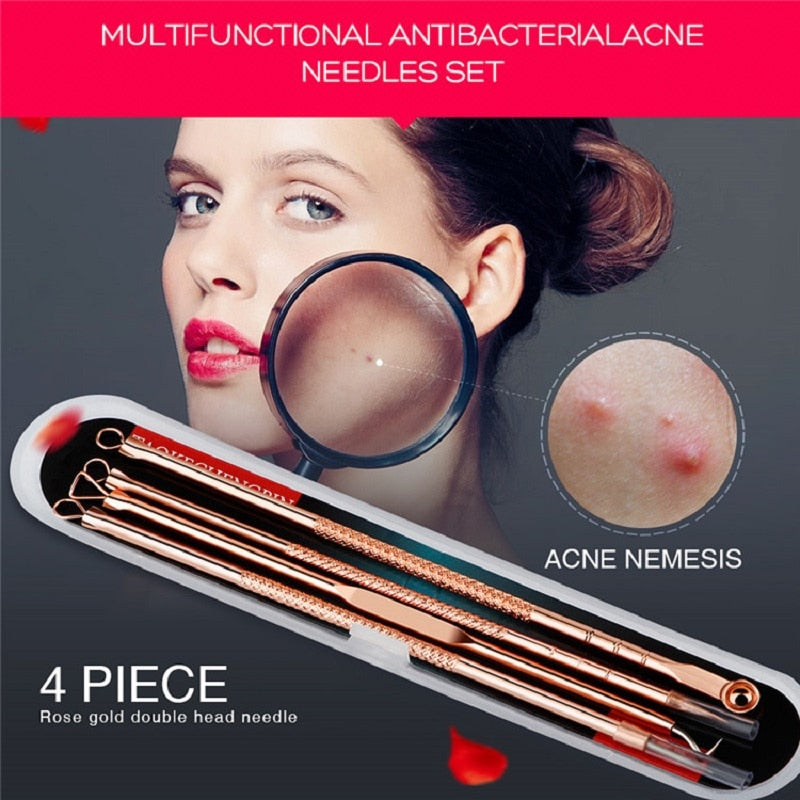 4Pcs/Set Blackhead Comedone Acne Pimple Belmish Extractor Vacuum Blackhead Remover Tool Spoon Rose Gold For Face Skin Care Tool