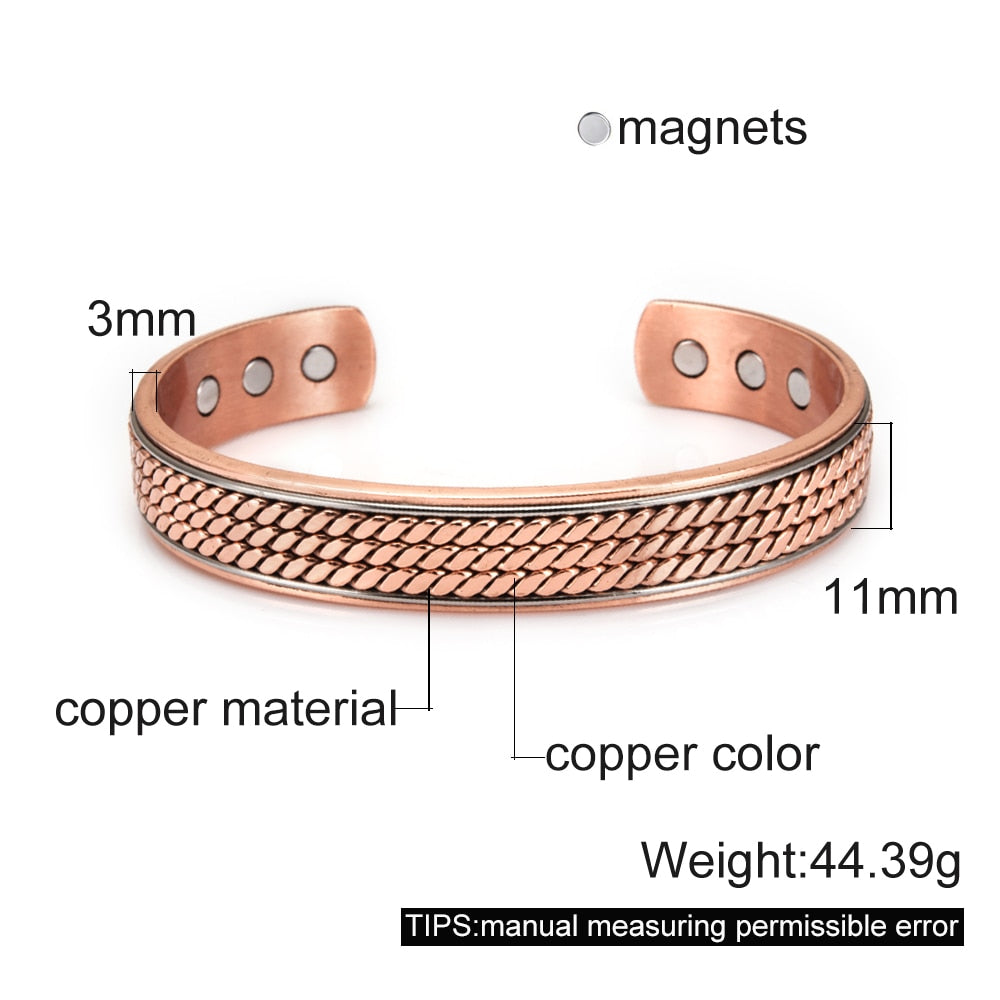 Twisted Pure Copper Bracelets Men Health Energy Magnetic Bracelet Benefits Men Adjustable Cuff Bracelets Bangles Health Copper