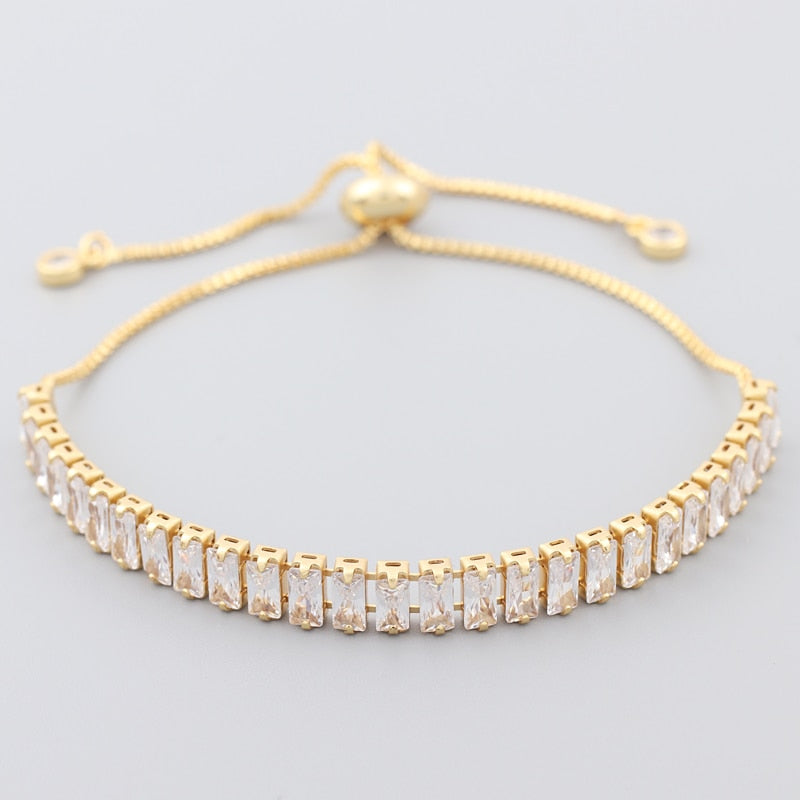 Gold filled baguette cubic zirconia bracelet for women men luxury jewelry rainbow cz tennis gorgeous trendy bangle girls gift