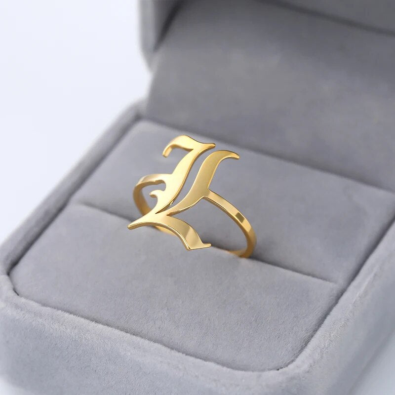 Capital A-Z Initial Letter Ring Stainless Steel Custom Jewelry Punk Anillos Mujer Old English Ring for Men BFF Jewelry Gift