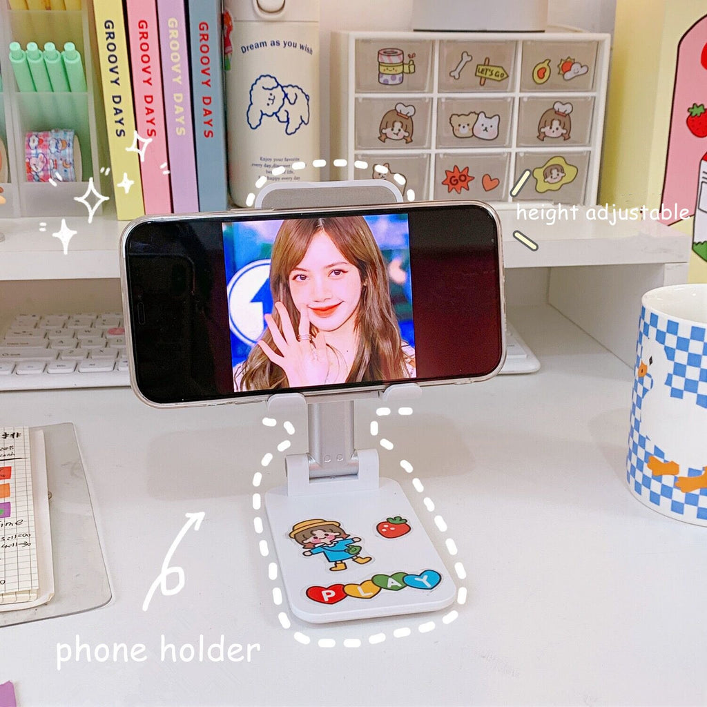 MINKYS Kawaii Foldable Portable Mobile Phone Holder Height Adjsutable Phone Stand Holder Tablet PC Holder 1PC DIY Sticker