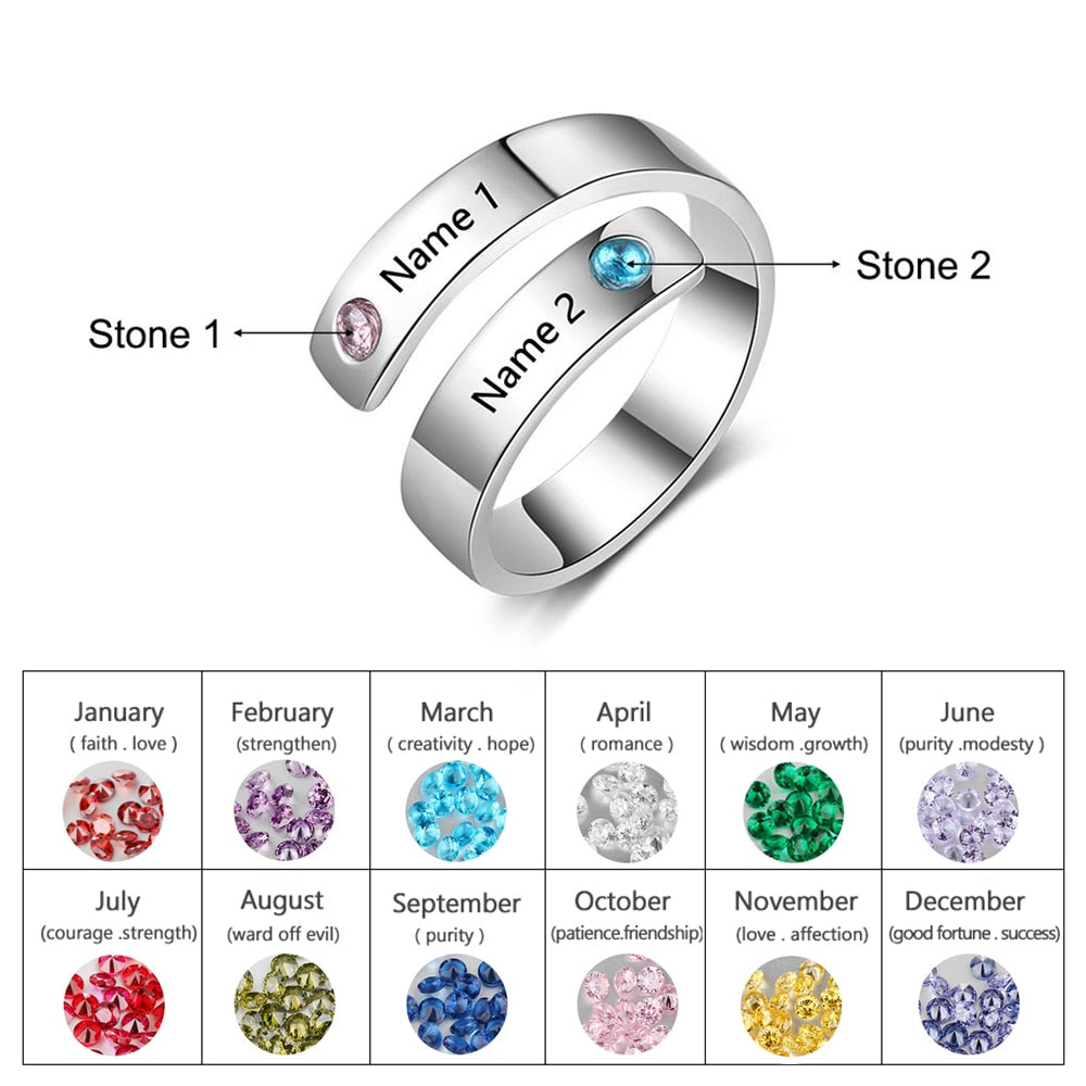 Personalized Mothers Rings Custom Name Birthstone Wrap Rings for Women Engraved Jewelry Anniversary Gifts for Mom