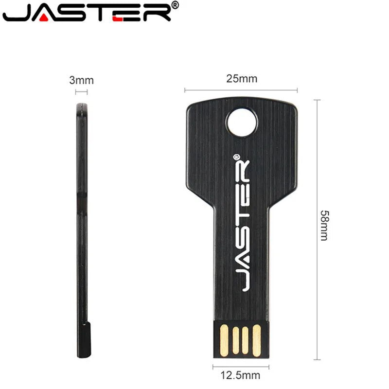 JASTER Metal key Shape USB Flash Drive Pen Drives Custom logo Memory Stick Real Capacity U Disk 4G 8G 16G 32GB 64GB 128GB