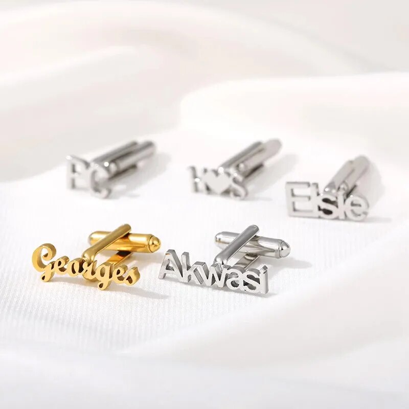 Fashion Personalized Letter Name Cufflinks Mens Jewelry Gifts Stainless Steel Customize Cuff links Buttons Jewelry Groom BFF