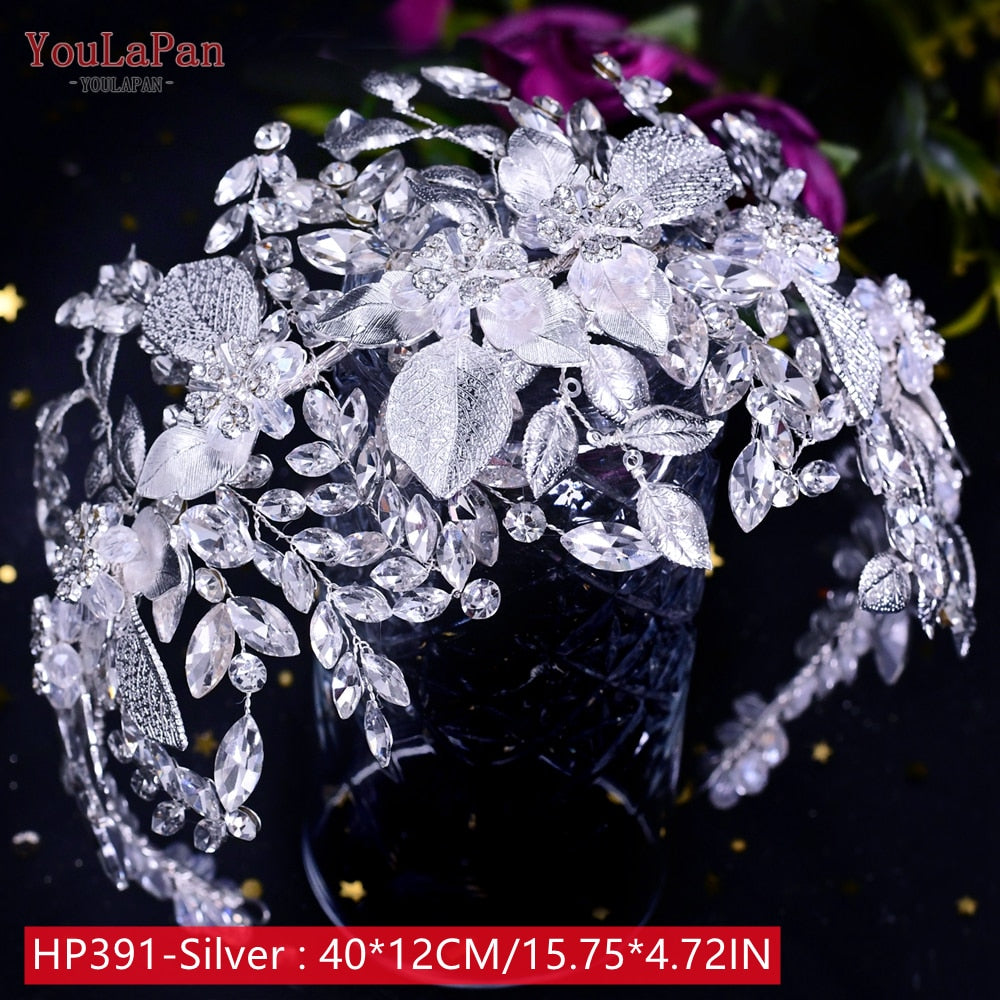 YouLaPan HP240 Golden Bride Hair Accessories Crystal Headband Woman Wedding Hair Jewelry Rhinestone Bridal Tiara and Headdress