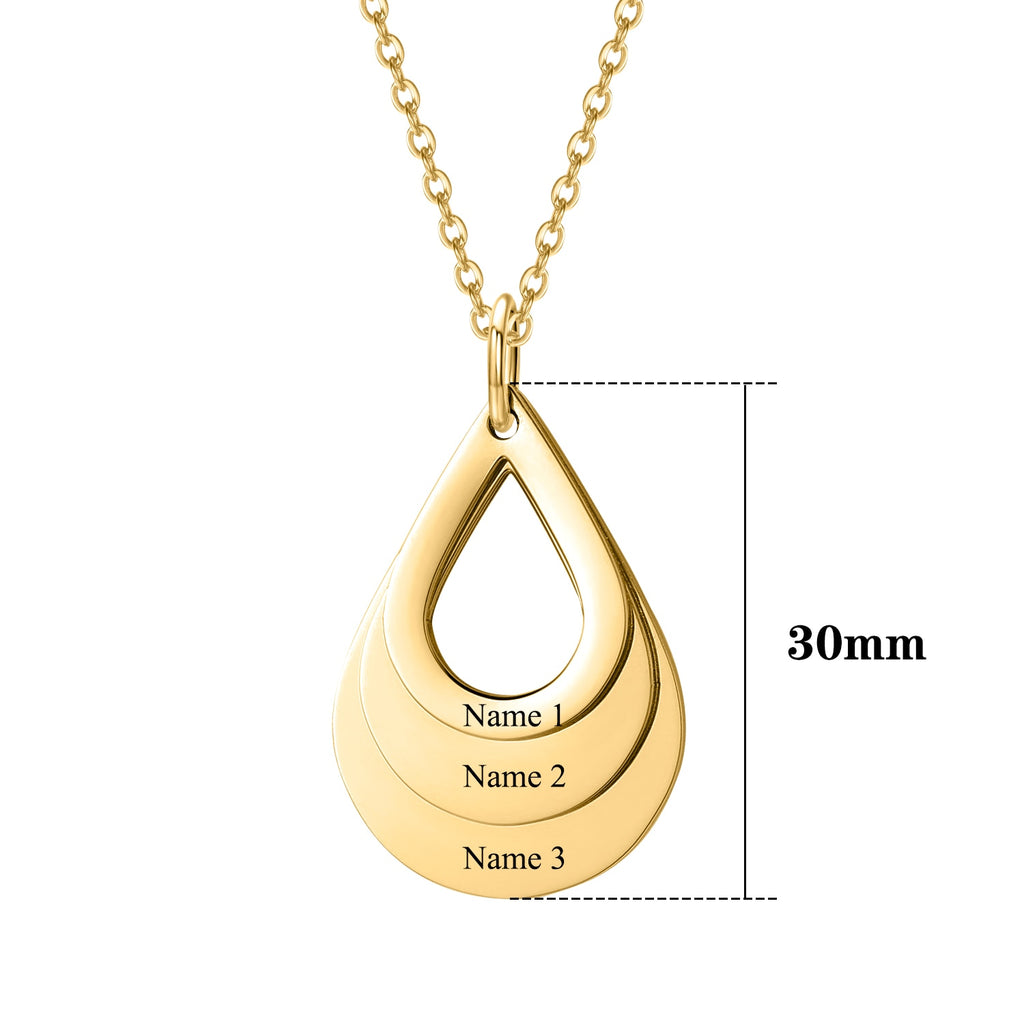 Personalized Name Necklaces Engraved 3 Names Necklace Water Drop Shape Charm Customized Stainless steel Jewelry Gifts For Women