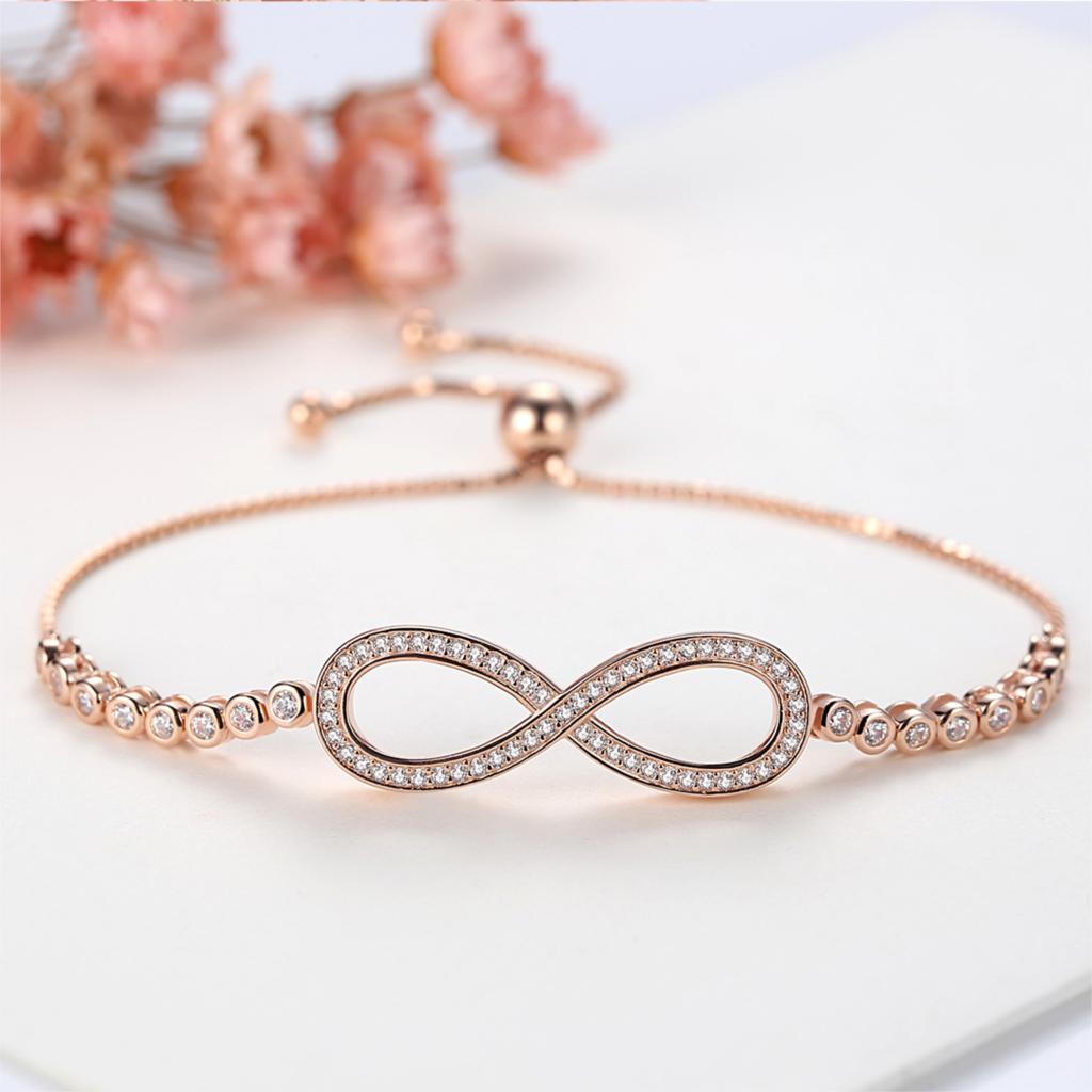 KALETINE Endless Mens Bracelets 925 Sterling Silver CZ Rose Gold Charm Bracelet Infinity Tennis Bracelets for Women Jewelry 2019