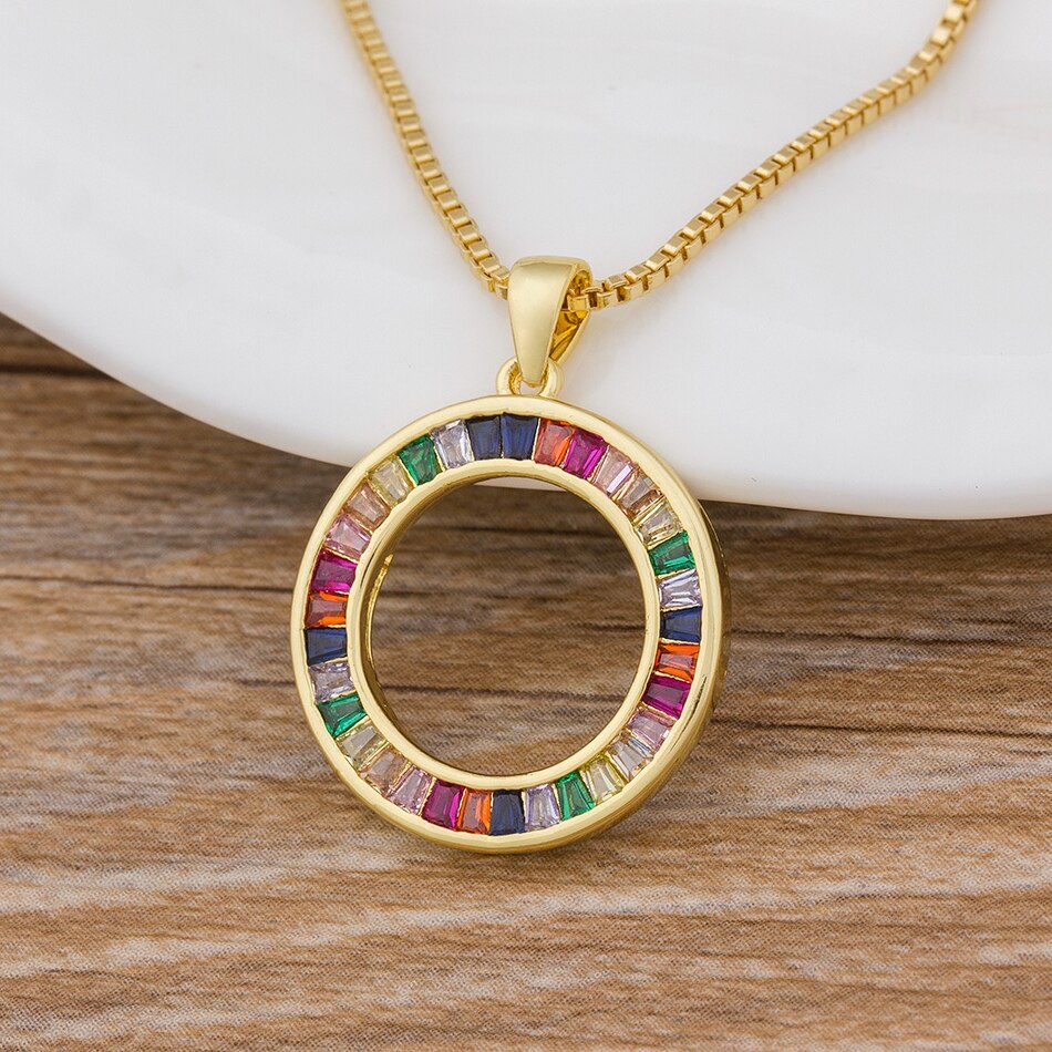 Nidin New Trendy CZ Rainbow Necklace Woman Long Chain Zirconia Necklace Natural Stone Jewelry Collar Pendant Necklace For Women