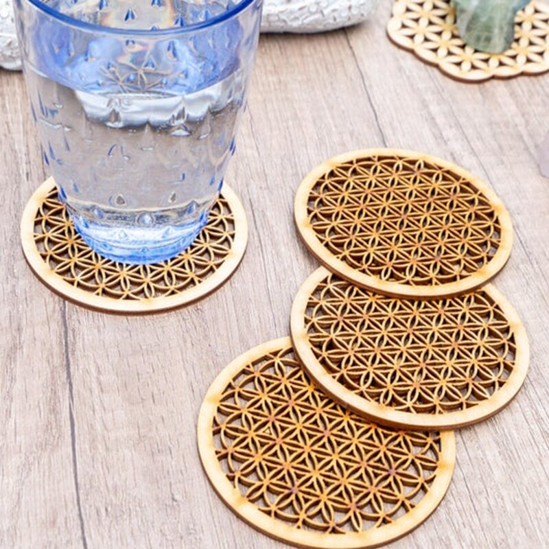 10pcs Flower Of Life cut beermat place mat wood coasters Wood Gift