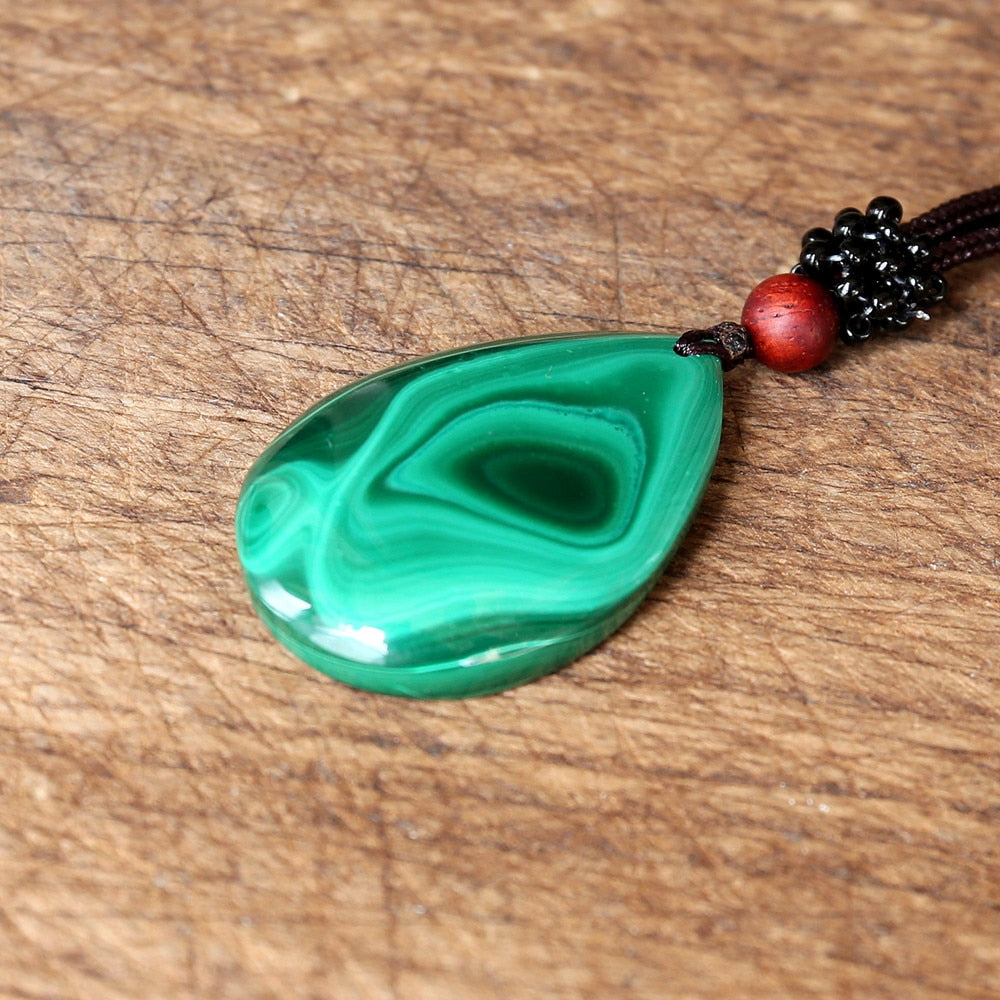 Malachite Water Drop Pendant Necklace Natural Stone Yoga Macrame Energy Necklace Women Men Fashion Jewelry Accessories