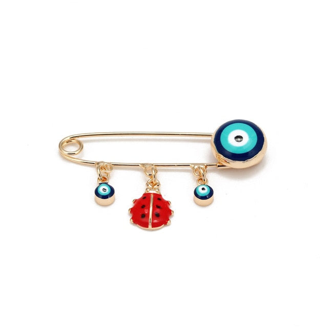 Lucky Eye Blue Turkish Evil Eye Brooch Pin for Women Men Dropping Oil Flower Crown Star Hamsa Hand Charm Fashion Jewelry BD52