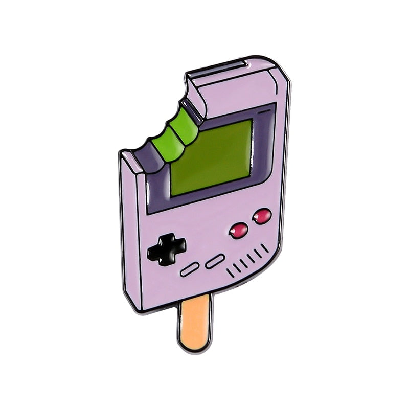 Game Enamel Pin Custom Pink Purple Nostalgic Gashapon Brooches Bag Clothes Lapel Pin Handheld Game Console Badge Jewelry Gift