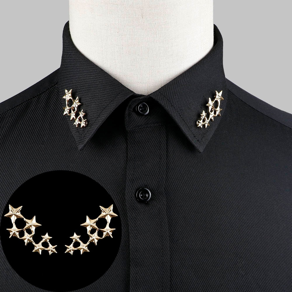 1 Pair Trendy Suit Shirt Collar Pin Tree Leaf Dragon Leopard Hollowed Triangle Crown Brooches For Men Women Daily Wear Accessory