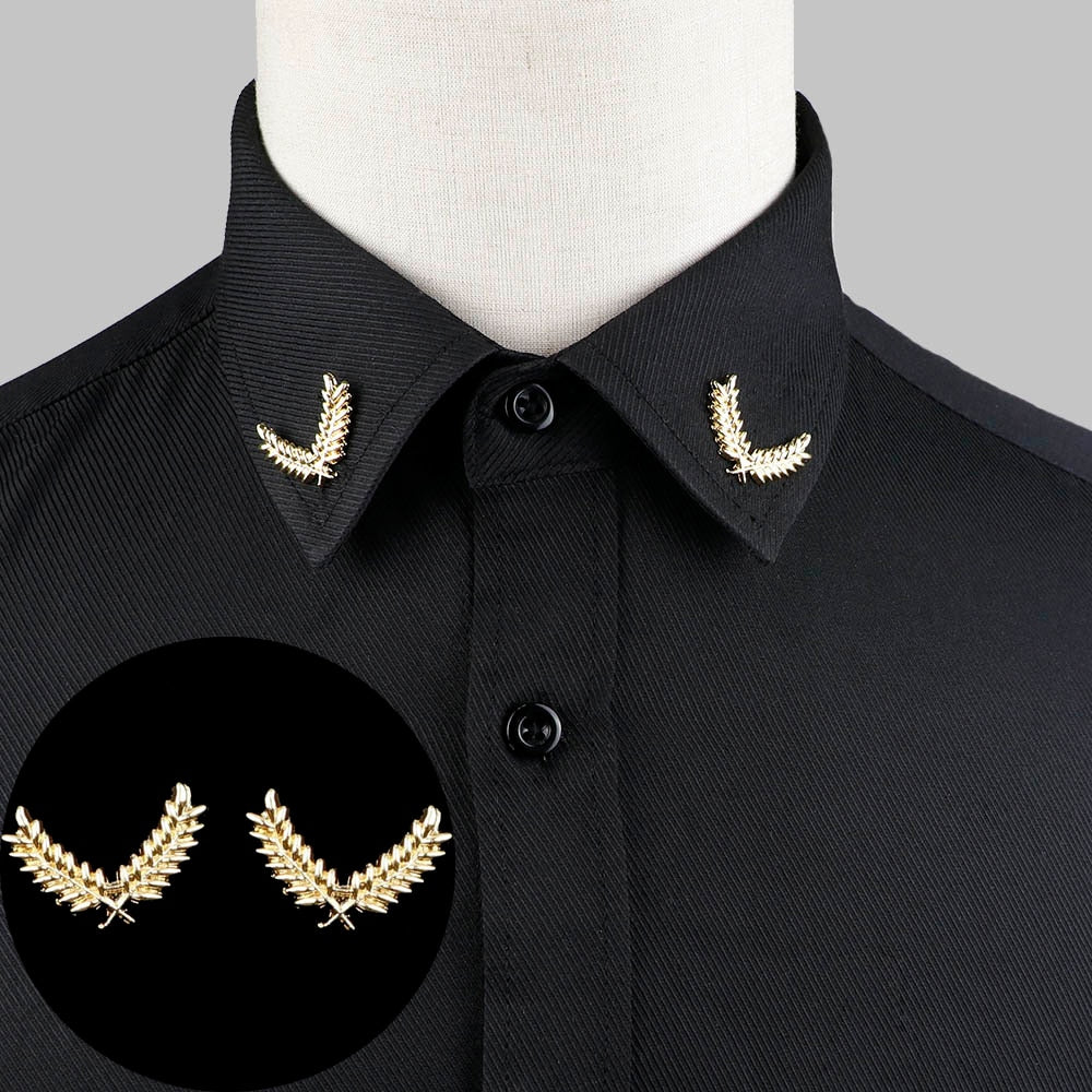 1 Pair Trendy Suit Shirt Collar Pin Tree Leaf Dragon Leopard Hollowed Triangle Crown Brooches For Men Women Daily Wear Accessory