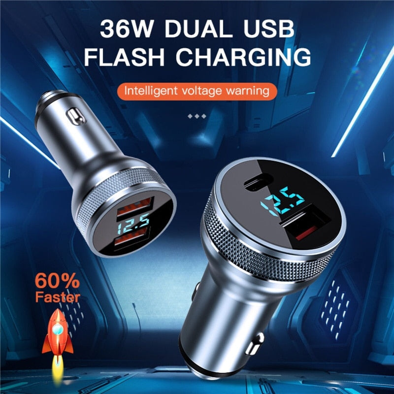 USLION 36W 2 Ports USB PD Car Charger QC 3.0 Fast Charging For iPhone 12 11 Xiaomi Samsung Mobile Phone Charge Adapter in Car