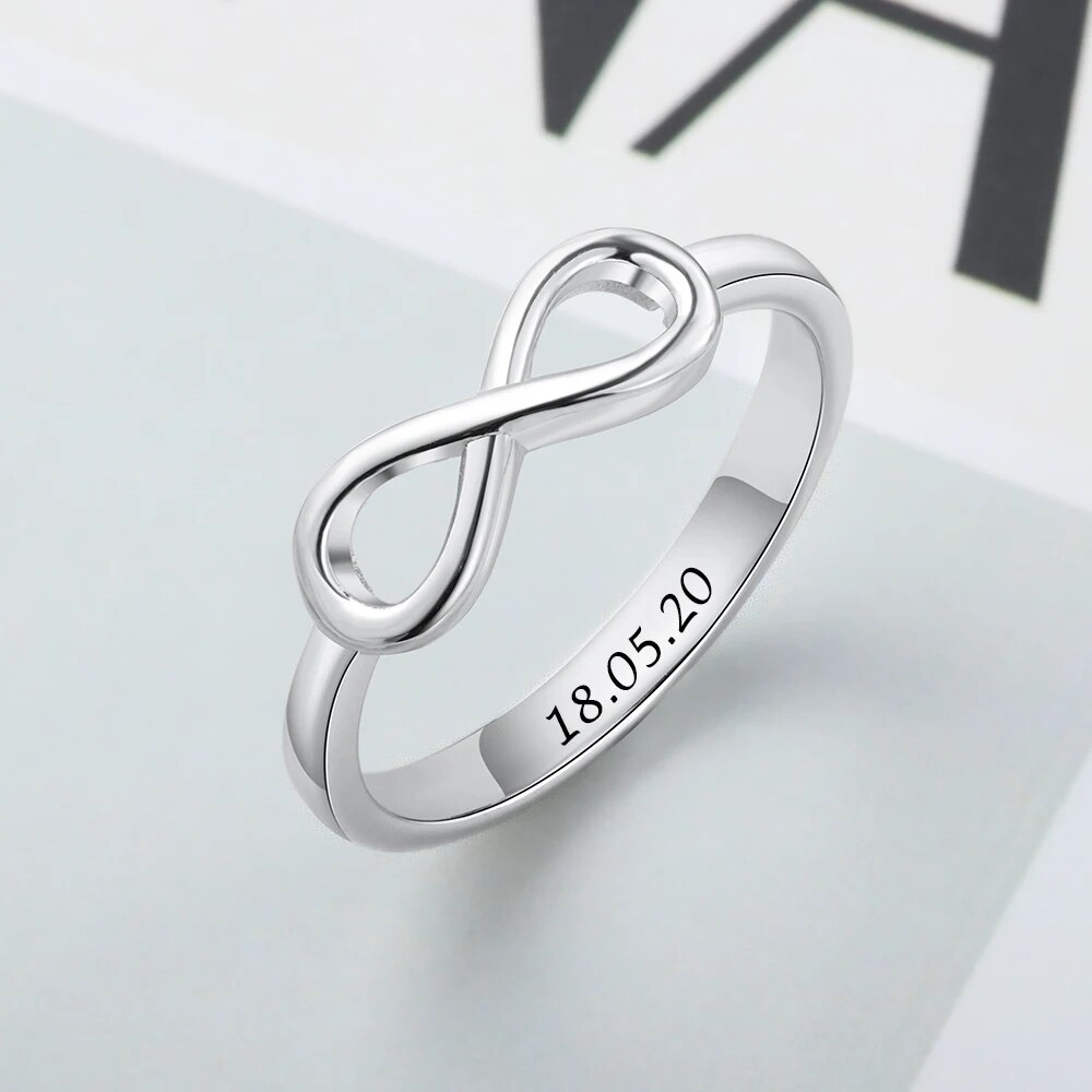 JewelOra Silver Color Infinity Love Knot Rings for Women Custom Personalized Engrave Name Promise Ring Anniversary Gifts