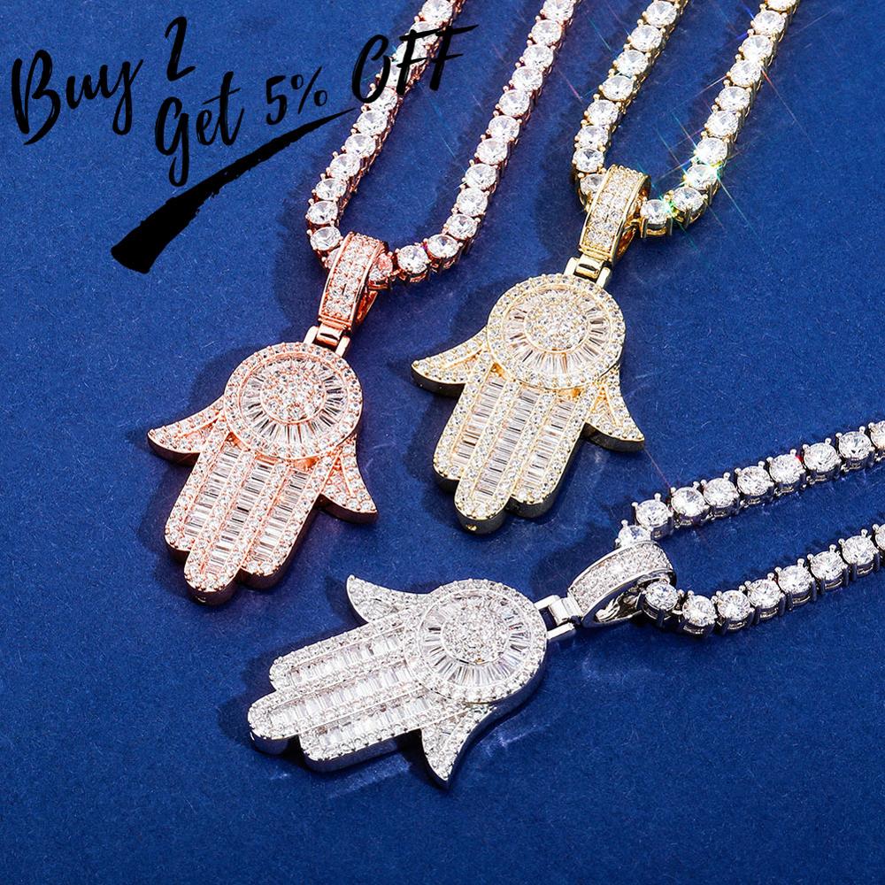 TOPGRILLZ 2020 New Hand Pendant Necklace With Tennis Chain Micro Pave Iced Out Cubic Zirconia Hip Hop Rock Fashion Jewelry Gift