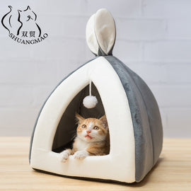 SHUANGMAO Hot Pet Cat Bed Indoor Kitten House Warm Small for Dogs Nest Collapsible Cats Cave Cute Sleeping Mats Winter Products