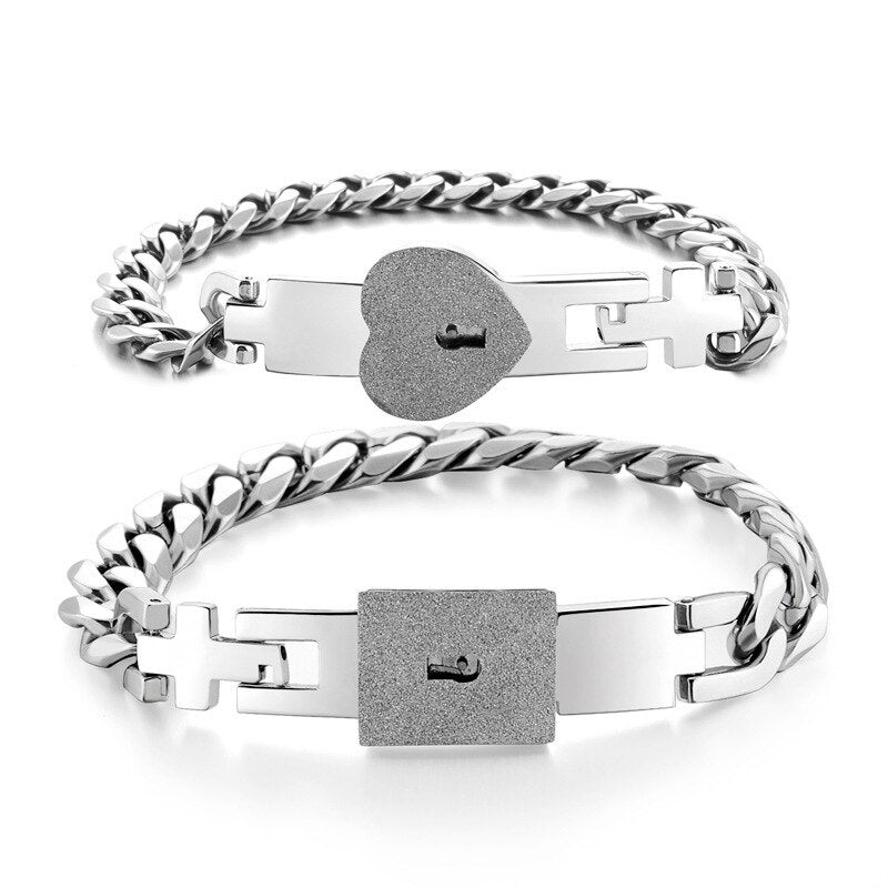 Fashion Concentric Lock Key Titanium Steel Stainless Steel Jewelry Bracelet Necklace Couple Sets