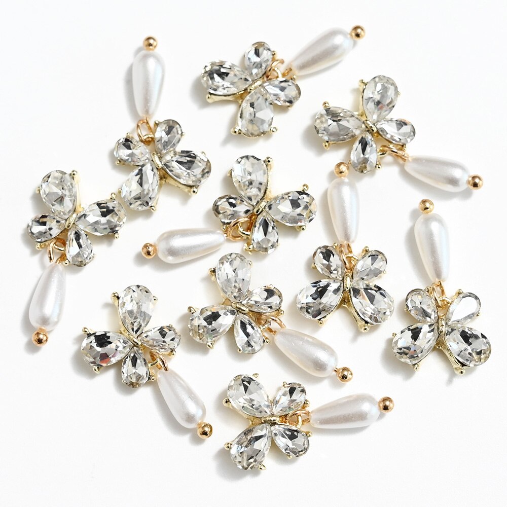 10Pcs/Bag Alloy Nail Art Charms Luxury Diamond/Pearl 3D Metal Jewelry Nails Rhinestone Decorations Manicure Accessories 20Styles