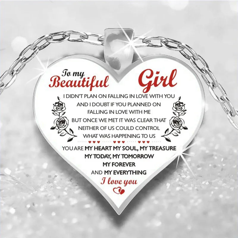 To My Daughter Love Heart Necklace Pendant Chain Necklaces For My Daughter My Wife Women Girls Jewelry Family Gifts