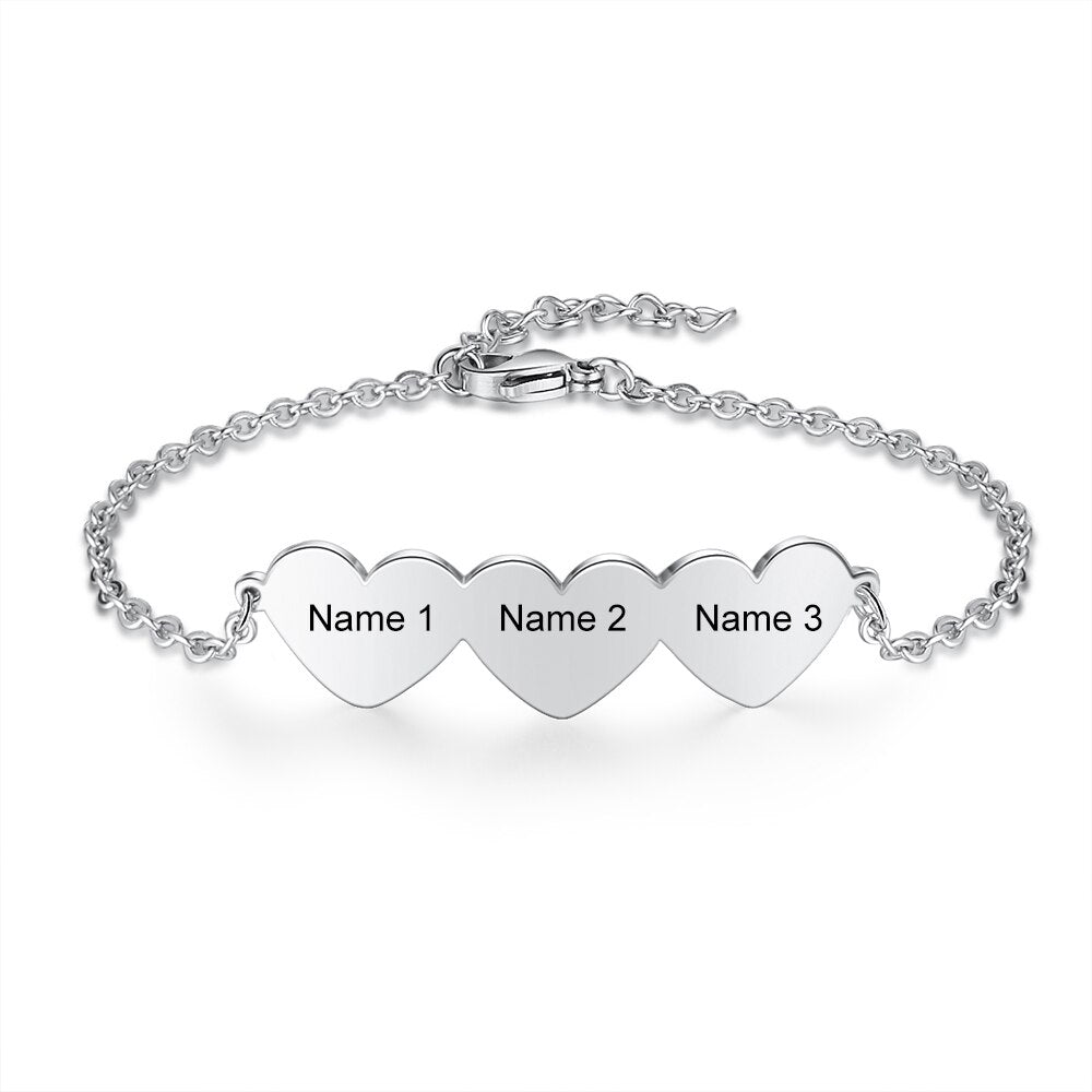 JewelOra Customized 2-5 Hearts Charm Bracelets  for Women Stainless Steel Personalized Engraved Bracelets Custom Jewelry Gifts