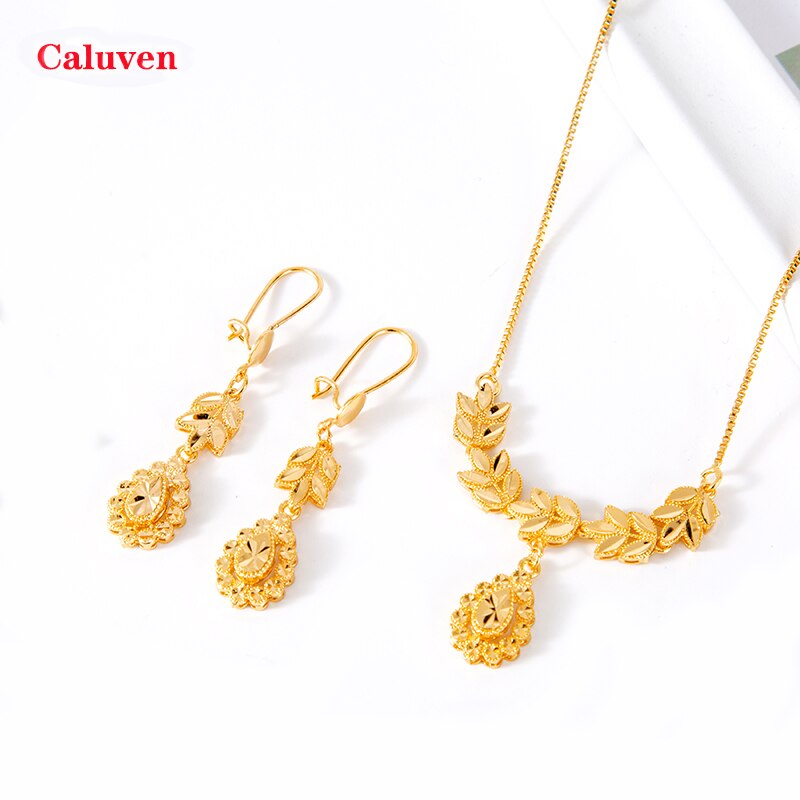 Dubai Jewelry Sets for Women 18k Gold Color Love Ethiopian African Heart Necklace Earrings Sets Arab Bridal Dowry Jewelry