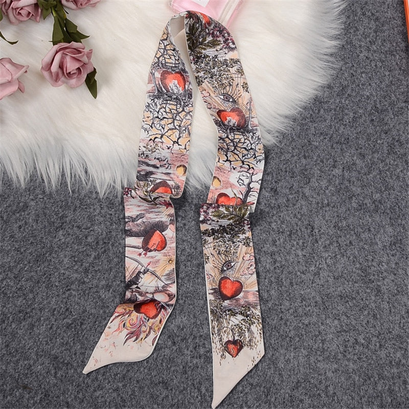 Tropic Affair Luxury Brand Scarf Tarot Women Scarf Bag Hair Skinny Silk Scarves Design Foulard Neckerchief Headband For Ladies