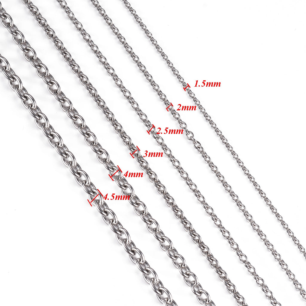 1Pc Width 1.5mm-6mm Stainless Steel Cross O Chain Necklace For Women Men DIY Jewelry Thin Bracelet Necklace