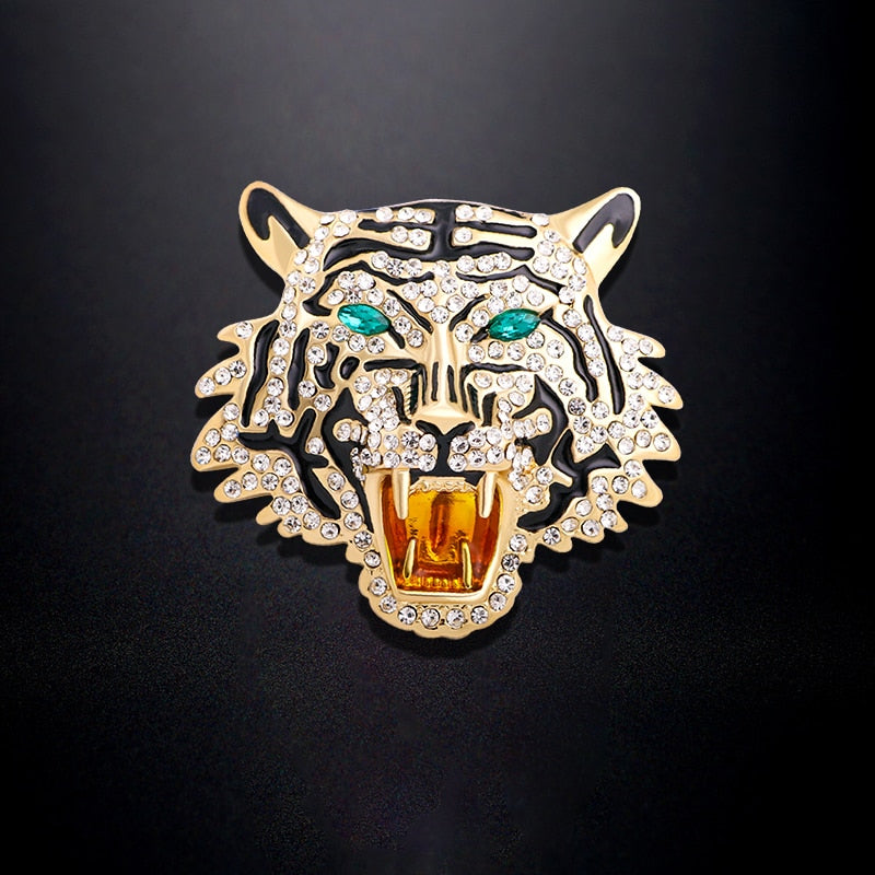 Wuli&amp;baby Rhinestone Roaring Tiger Brooches Women Men Big Tiger Head Party Casual Brooch Pins Gifts