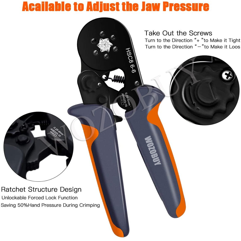 Ferrule Crimping Tool Kit with Ferrules Terminals, WOZOBUY Self-adjustable Ratchet Wire Crimper for Electrical Wire Connectors