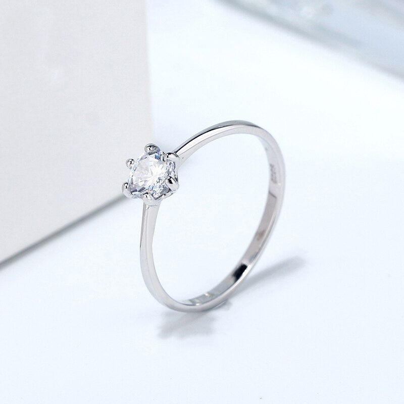 ORSA JEWELS Solid 925 Sterling Silver Women Wedding Solitaire Ring AAAA Round Cubic Zircon Fashion Finger Ring Jewelry SR116