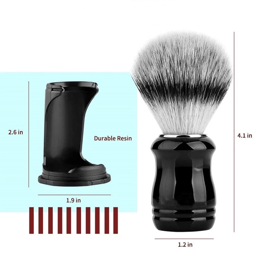 22mm Synthetic Badger Shaving Brush with Black Holder Stand 2IN1 Resin Handle Foam Brush Set for Men Close Wet Shave