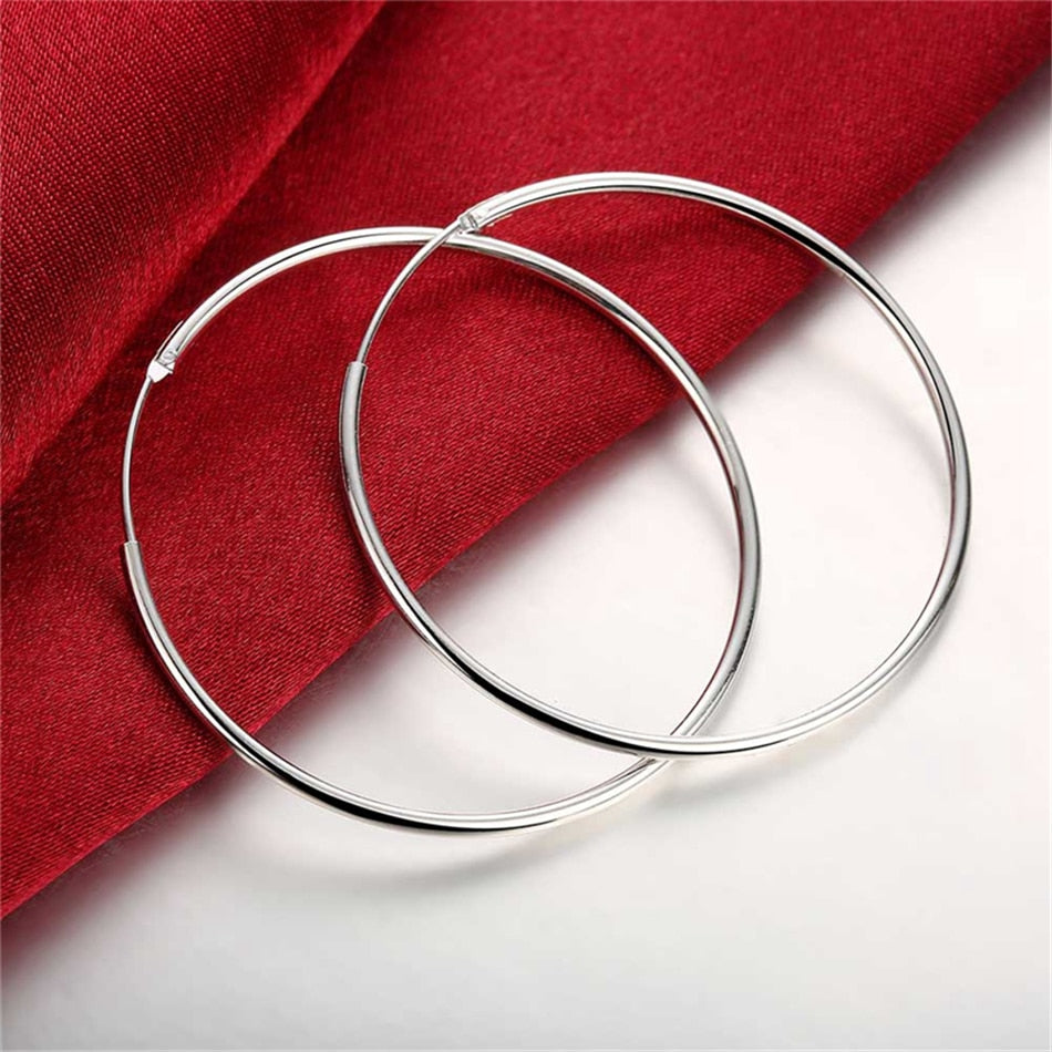 DOTEFFIL 925 Sterling Silver Round Circle 50mm Hoop Earrings For Woman Wedding Engagement Party Fashion Charm Jewelry