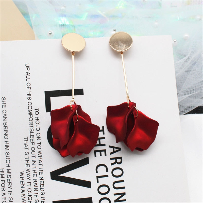 2019 hot fashion exaggerated earrings personality red rose petals long earrings beach party holiday earrings for women