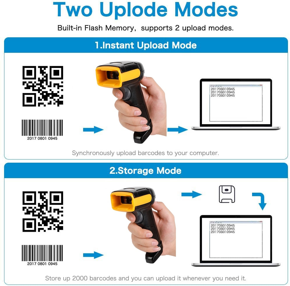Holyhah K2 Handheld Wireless Barcode Scanner And K1 Wired 1D/2D QR Bar Code Reader PDF417 for Inventory POS Termina