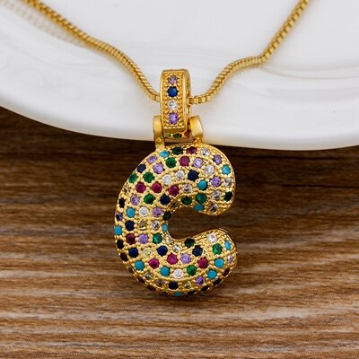 Nidin Luxury A-Z 26 Letters Zircon Pendant for Women Cute Rainbow Initials Name Necklace Fashion Party Wedding Birthday Jewelry