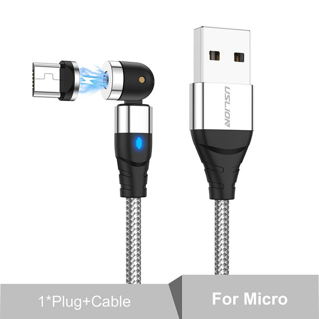 USLION 540 Degree Roating Magnetic Cable Micro USB Type C Phone Cable For iPhone11 Pro XS Max Samsung Xiaomi USB Cord Wire Cable